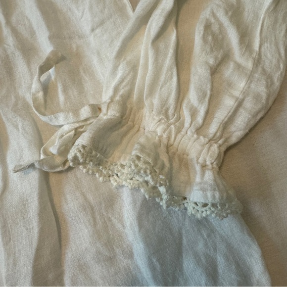 Madison Mathews XS 100% Linen White Button Top Blouse Peasant Boho Cottagecore - Picture 4 of 8